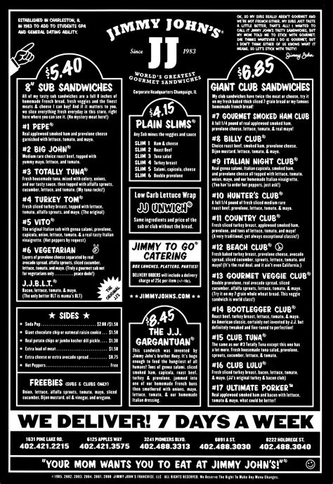 jimmy john's menu|jimmy john's menu with prices.